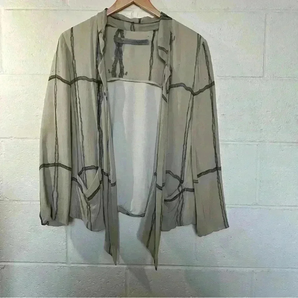 Raquel Allegra Georgette Cropped Blazer Ecru Plaid-NWT-Size 1